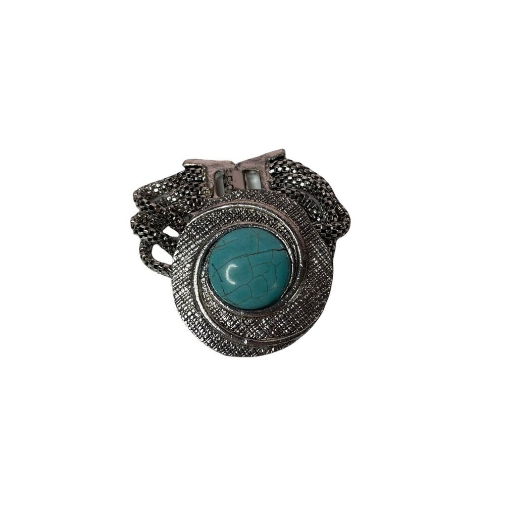 Silver Tone Faux Turquoise 3 Strand Bracelet Southwest Style Boho